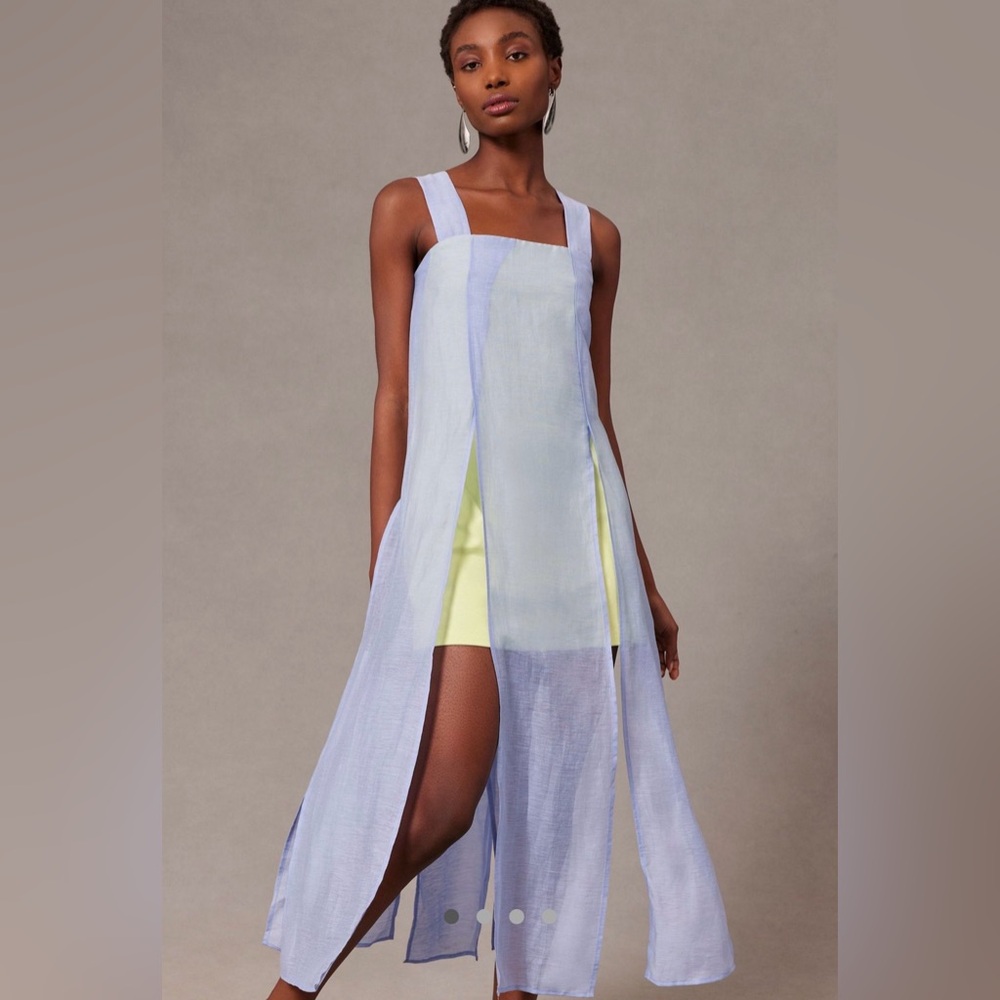 NWT By Anthropologie Lavender and Lime Square-Neck Slit Dress Sizes 6 & 8